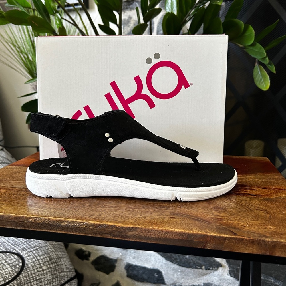 Ryka Women’s Margo Black Suede and White Sandals Size 8 W